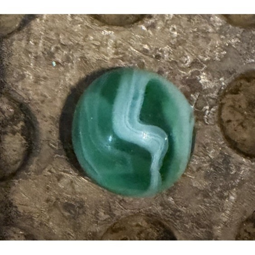 Vintage Akro Agate Green White Prize Name Corkscrew Marble 0.65" Machine Made